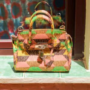 Bolso estampado Rosalie XXS verde, ocre y rosa
